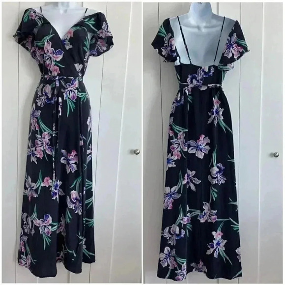 YUMI KIM Small Orchid Bliss Silk Wrap Endless Love Maxi Dress Cold Shoulder - Picture 1 of 8